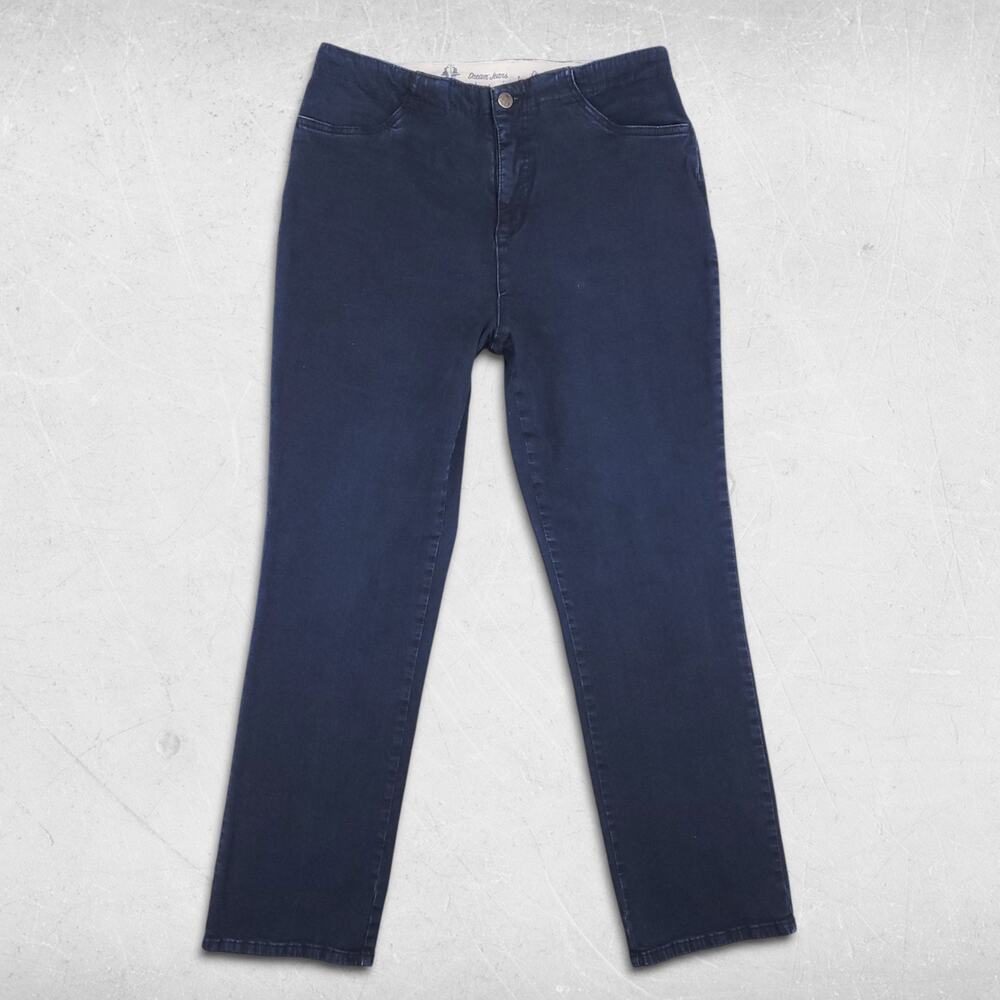 Dream Jeans Wmns 16P Blue Dark Wash Straight Leg Pleated Waist Minimalist Preppy